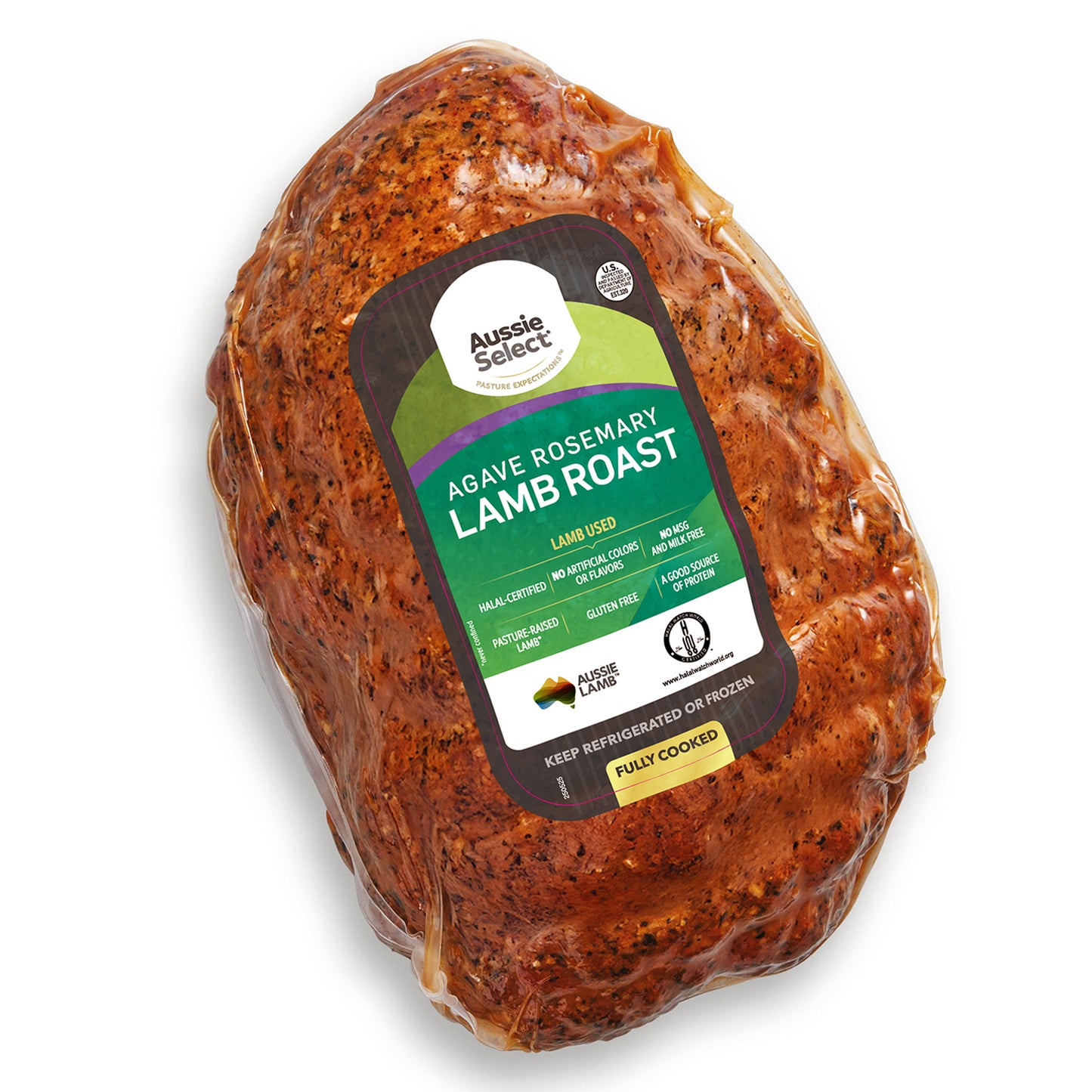 Packaged Agave Rosemary Lamb Roast with Aussie Select label on a white background