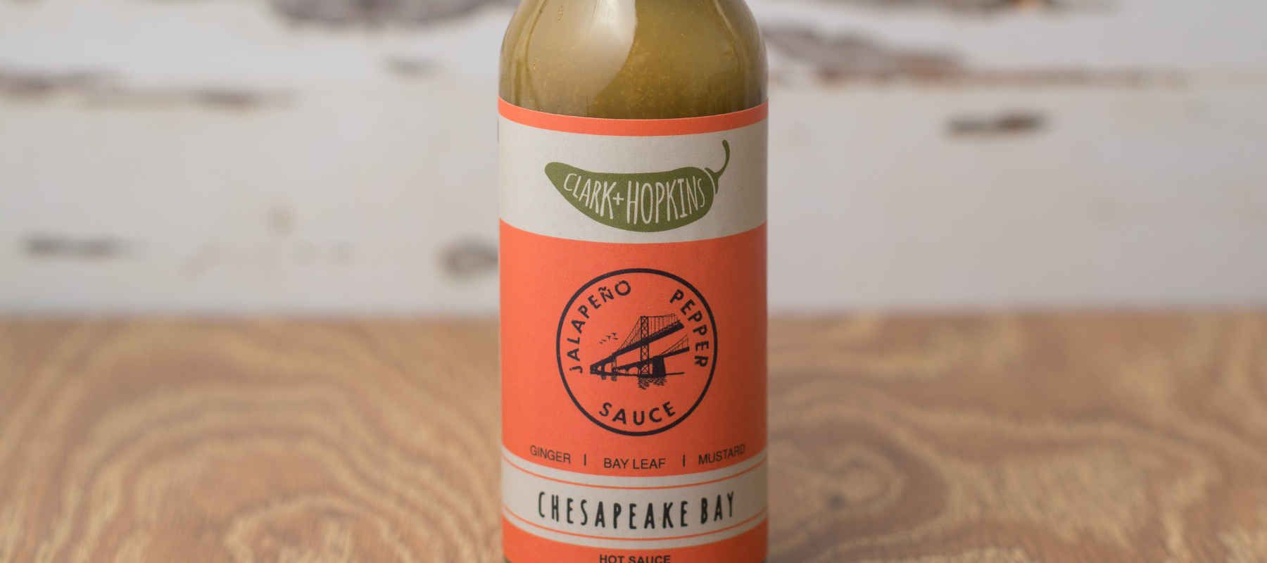 A bottle of Clark & Hopkins Chesapeake Bay Sauce