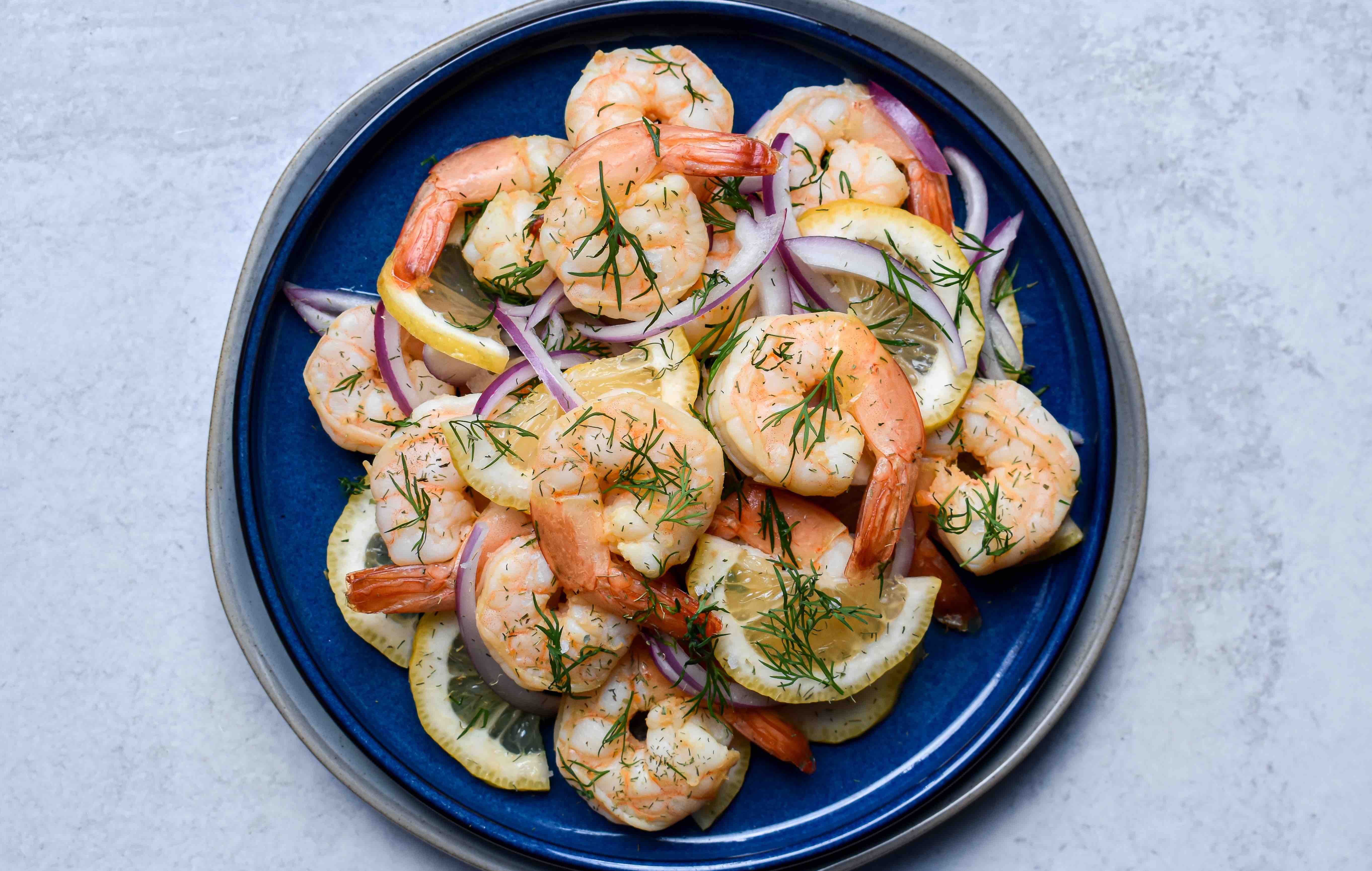 a plate of pickled shrimp 