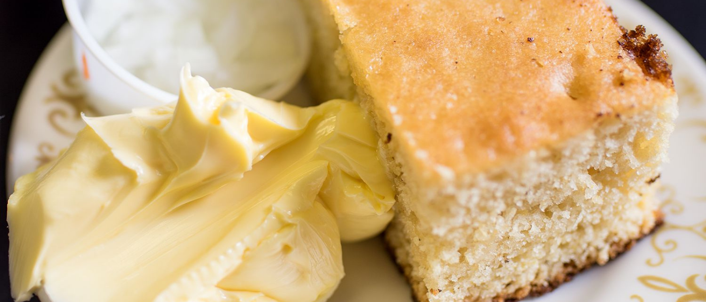 Cornbread made from Altman Farm cornbread mix on a plate