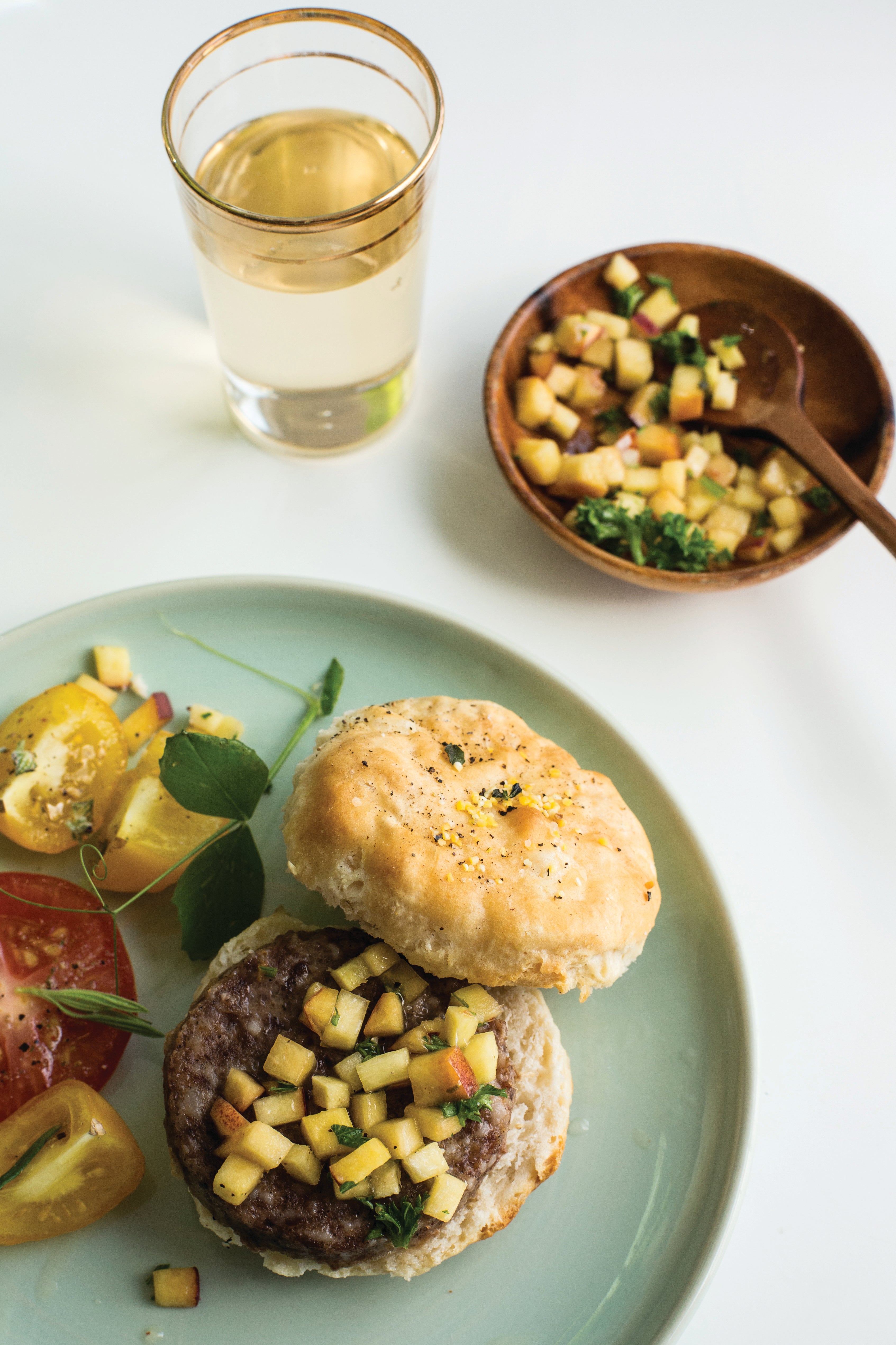 Recipe: Black Pepper Thyme Biscuits with Sausage and Ginger Peach Relish