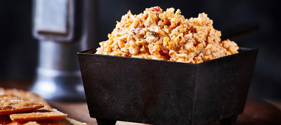 pimento cheese in a halloween cauldron