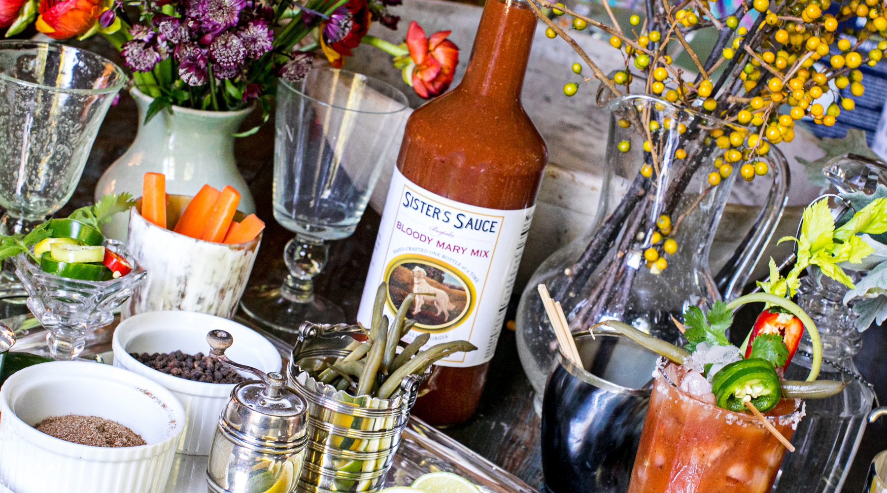 Line up of Sister's Sauce Bloody Mary mix, one of the Georgia Vendors