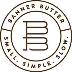 Banner Butter brand logo with small, simple, slow included at the bottom of the logo