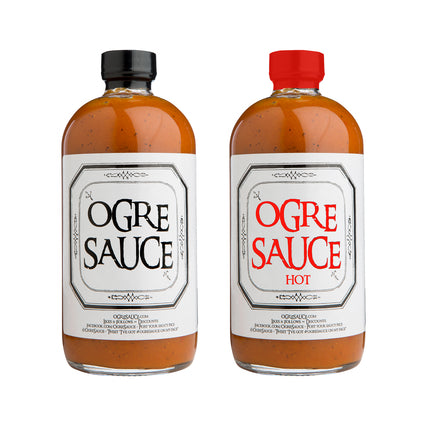 Ogre Sauce Hot and Original bottles