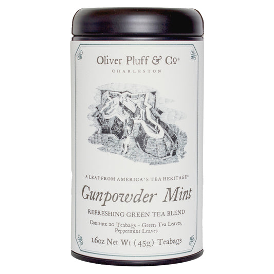 Oliver Pluff & Co Gunpowder Mint Tea Tin Front