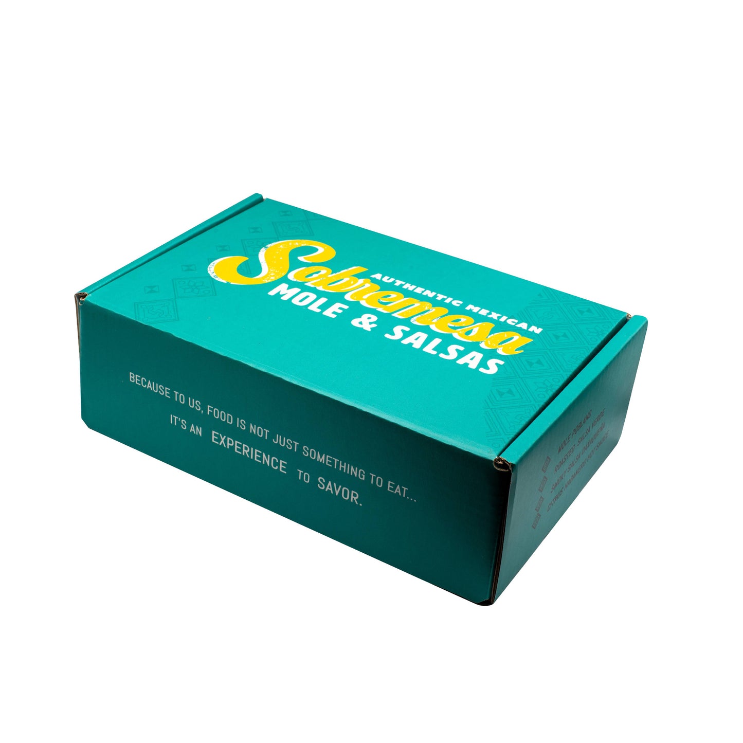 Teal box with 'Sobremesa' branding on a white background