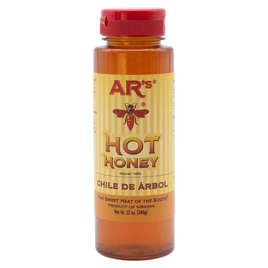 AR's Hot Southern Honey Chile De Arbol Hot Honey 12oz Squeeze Bottle