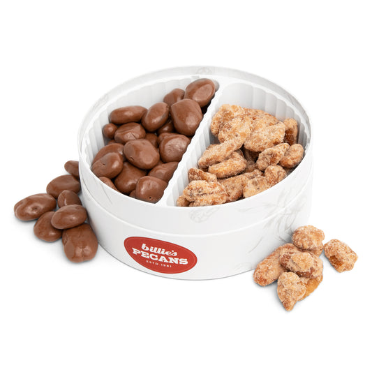 Billies Pecans Simply Duo with Milk Chocolate Pecans, and Cinnamon Sugar Pecans