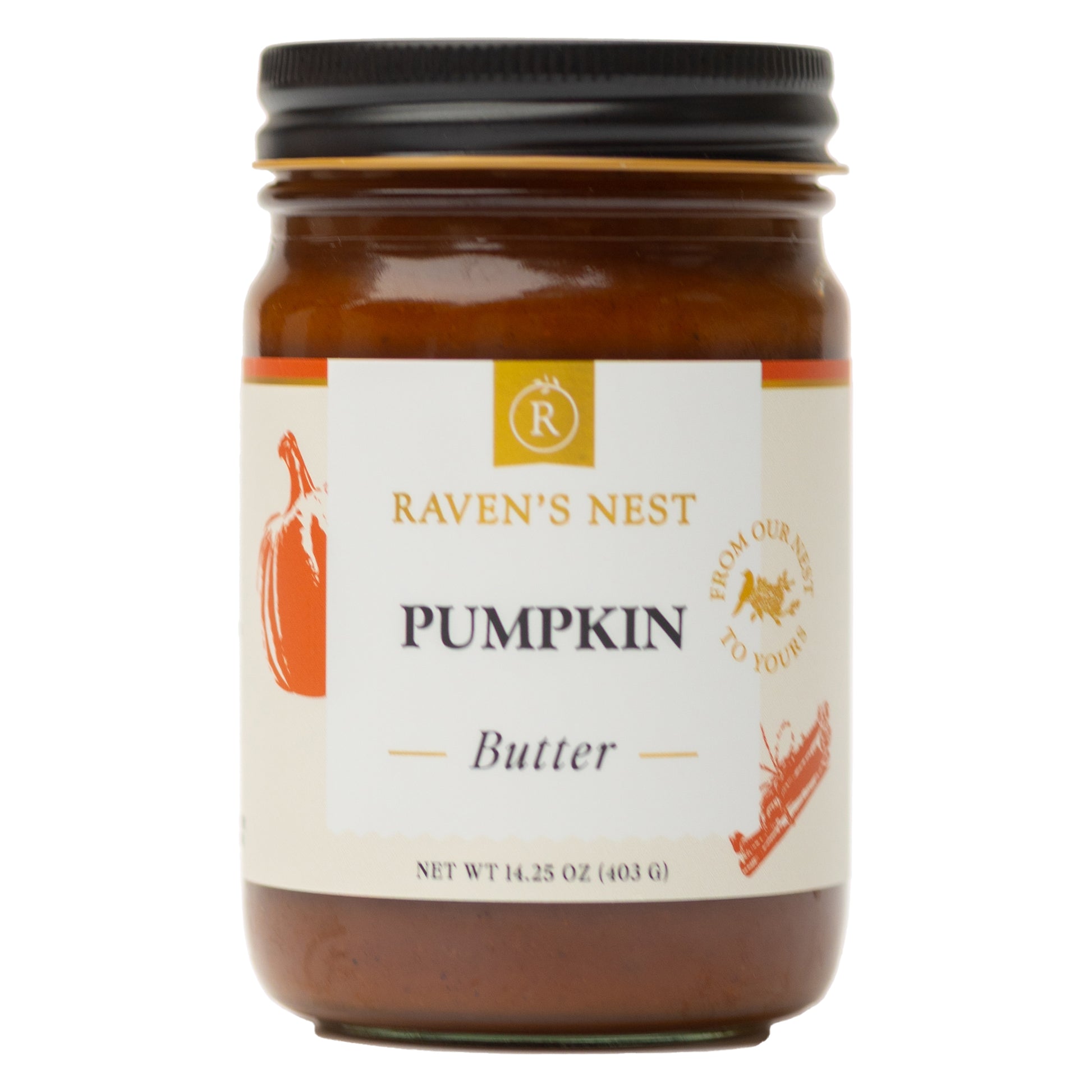 Raven's Nest Pumpkin Butter in a 14.25oz Glass Jar with a Screw Top
