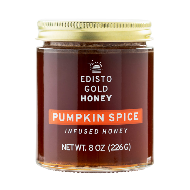 8-ounce jar of Edisto Gold Infused Pumpkin Spice Honey