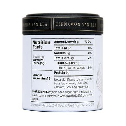 Storied Goods Cinnamon Vanilla Sugar Cube Nutrition Label