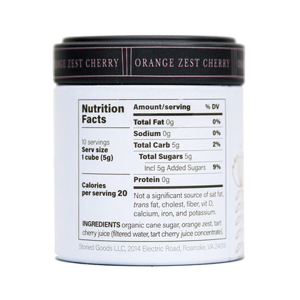 Storied Goods Orange Zest Cherry Sugar Cubes Nutrition Label